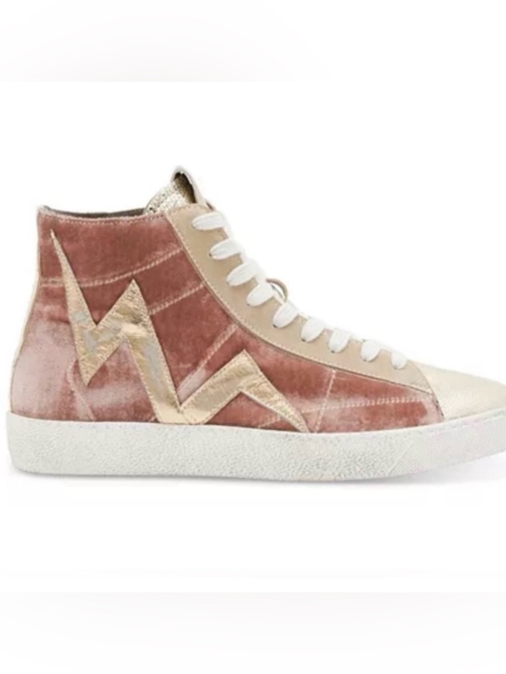 All Saints Tundy lighting bolt high top sneaker pink velvet / gold - sz …